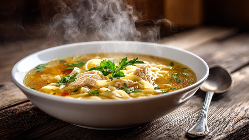 מרק עוף חם ועשיר לארוחה מפסקת 